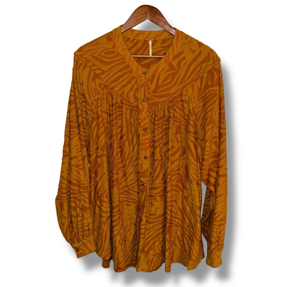 Free People Can’t Stop Dreaming Tunic Top Blouse Shirt Flowy Jacquard Sz XL